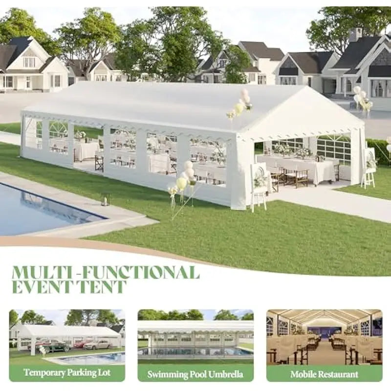 20x40 FT All-Weather Outdoor Canopy Tent with Full Sidewalls Roll-Up Doors PVC Windows and Reinforced Steel Frame Waterproof UV-