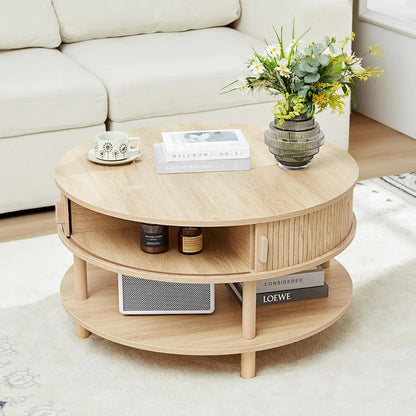 Wooden Fluted Lift Top Coffee Table with Hidden Compartment, Modern Rectangle Center Tables with Adjustable Storage Shelf, Lift