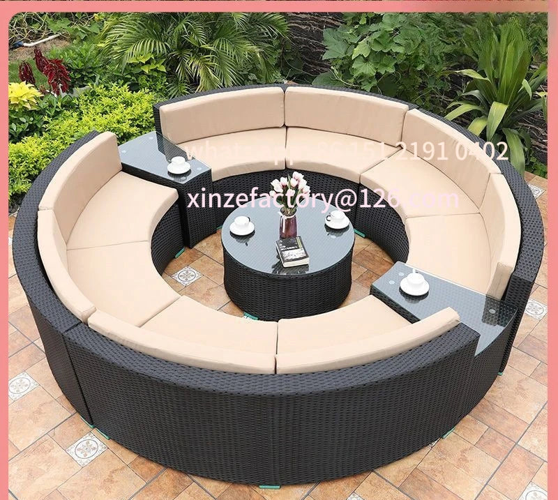 Customizable outdoor sofa villa garden courtyard circular curved rattan sofa coffee table combination outdoor leisure