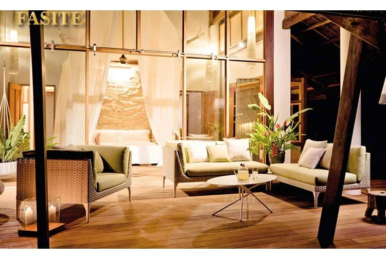 Rattan Sofa Nordic Villa Area Courtyard Outdoor Sofa Furniture Model Room Outdoor Soft Decoration Bed Recliner Waterproof