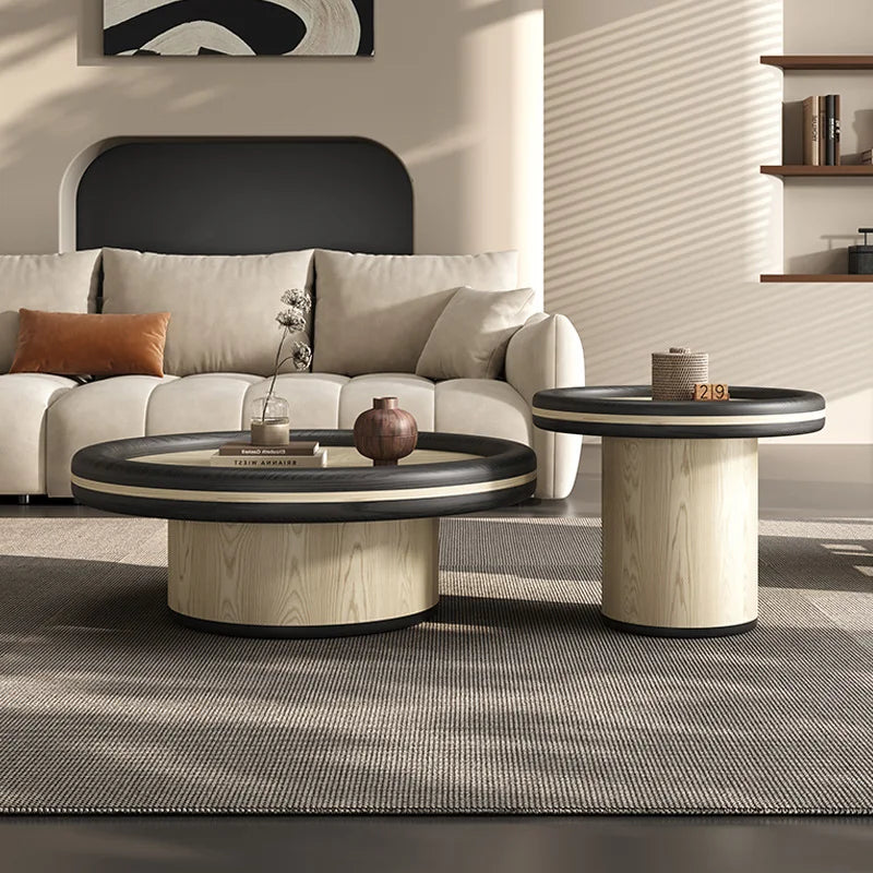 Table basse italienne minimaliste en bois massif, table à thé ronde d'art haut de gamme, table basse wabi-sabi pour salon et maison
