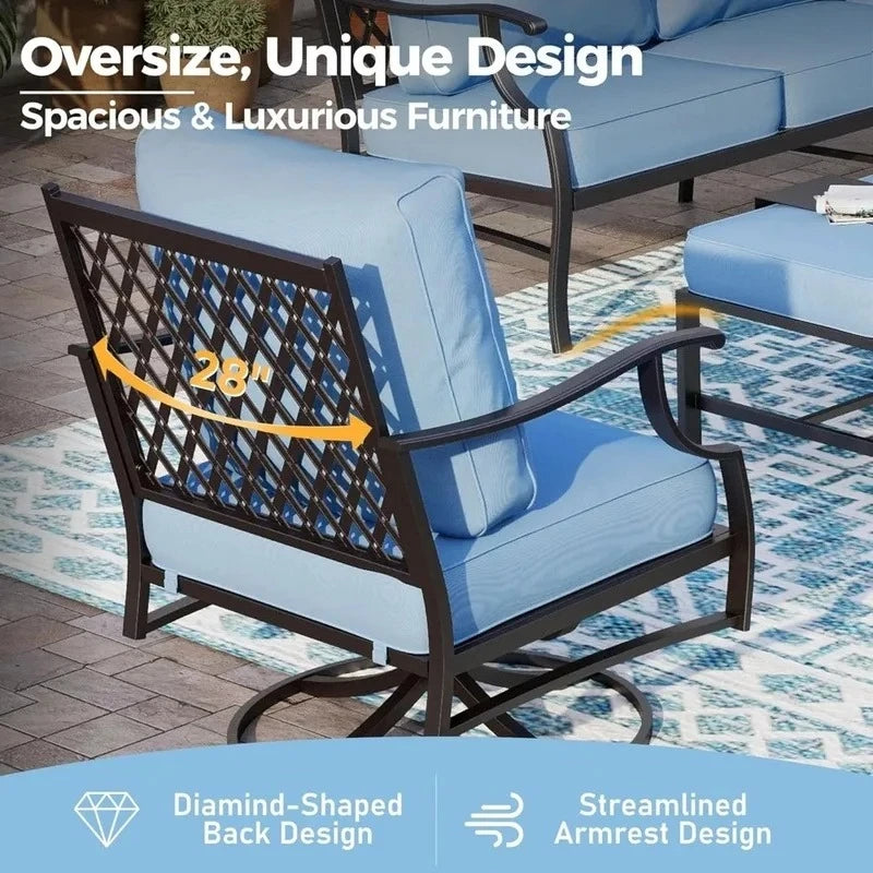 Outdoor Patio Furniture Set with 2 Swivel Chairs, Extra Thick 5.75
