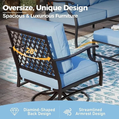 Outdoor Patio Furniture Set with 2 Swivel Chairs, Extra Thick 5.75" Cushions, and Coffee Table – Metal Frame for Backyard Use
