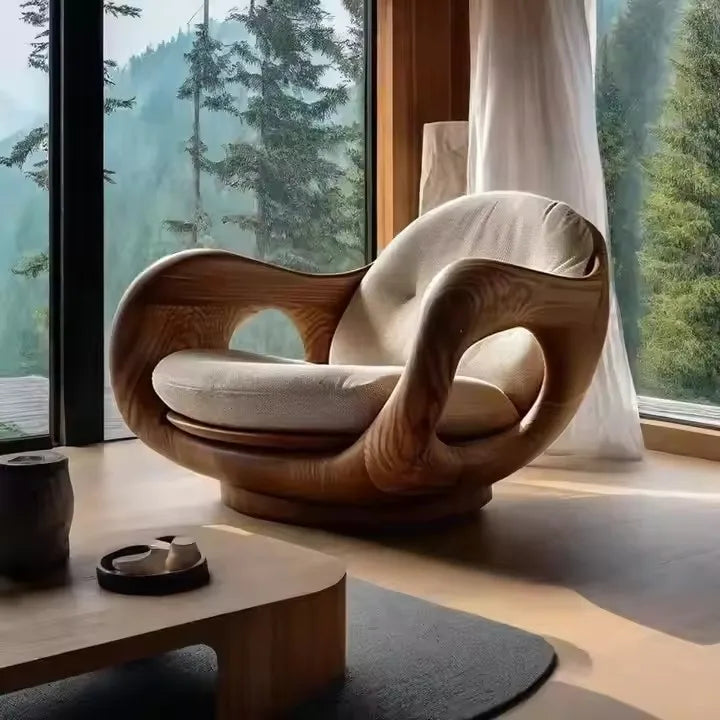 Aesthetic First Class Cabin Single Lounger Chair Reclining French Sun Lounge in Walnut Color Fibreglass Chair