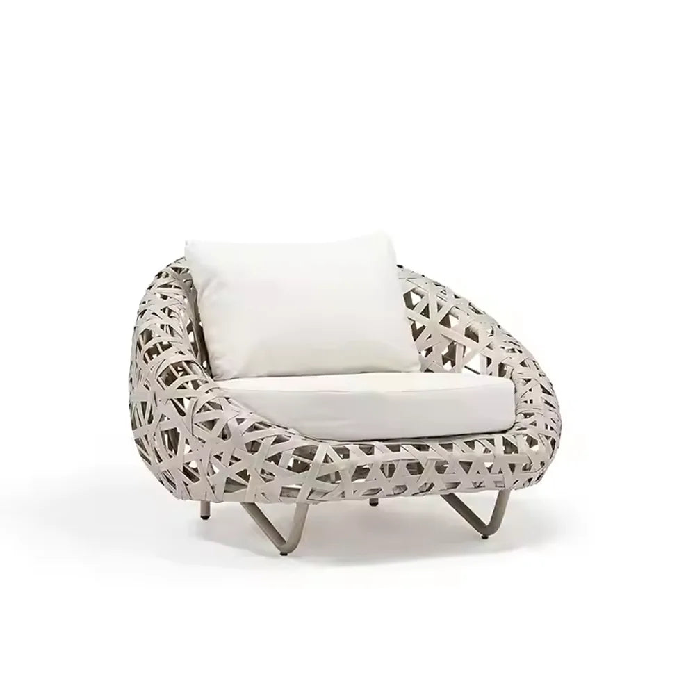 Modern Design Solid Wood Rattan Recliner Sofa Set with Metal Material Outdoor Garden Furniture