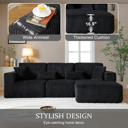 Modular Sectional Sofa Cloud Sectional Couch, 107" Comfy Fluffy L Shaped Dark Black Couches for Living Room