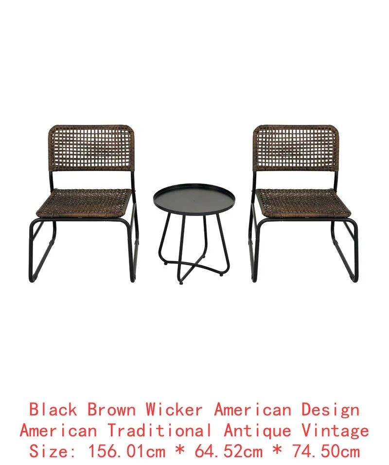 4-Piece Outdoor Patio Furniture Set for Balcony Garden Lawn, Gray Acacia Wood Table, Blue Cushions, Light Gray Rattan