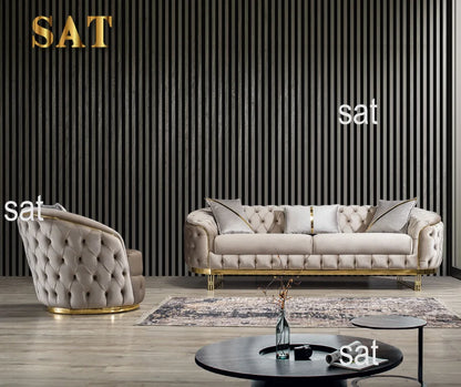 Luxury 2-3 Seater Chesterfield Sofa Hot Sales Gold Stainless Steel Frame Velvet Upholstery Sponge Filling for Hotel Home Use