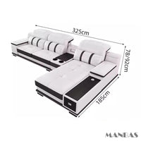 Modern Genuine Leather Sofa Living Room By MANBAS - Stylish Italian Couch with Bluetooth Speaker, USB & Adjustable Headrests