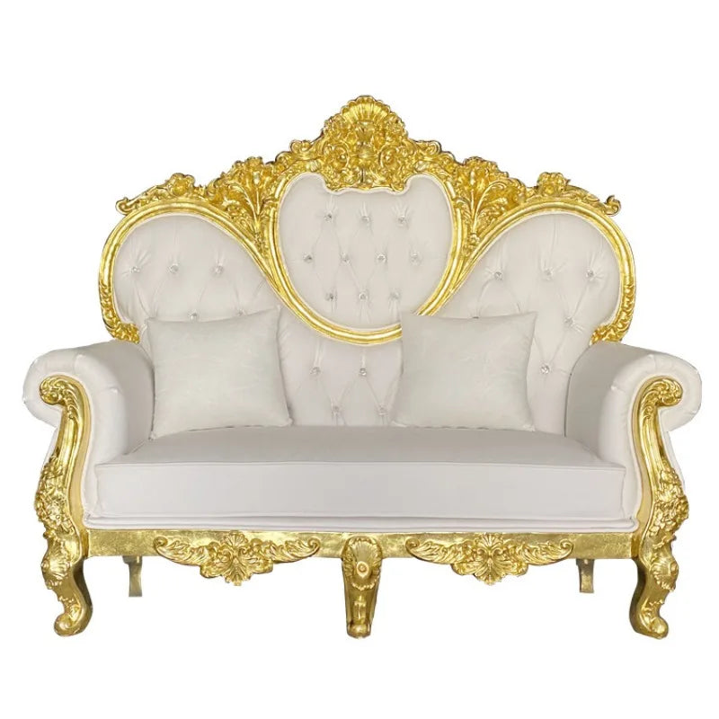 Gold Upholstered Classic Chaise Lounge Loveseat Comfortable Royal Throne Sofa  Wedding Chair Stainless Steel Chair Party ソファ