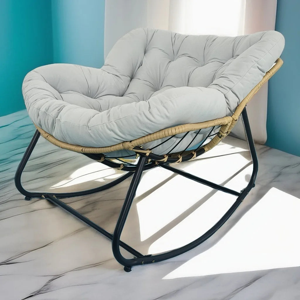 PE Rattan Weave Rocking Chair Lie Down or Sleep Lunch Break Chair Living Room Balcony Chaise Longue Adult Kid Recliner Lazy Sofa