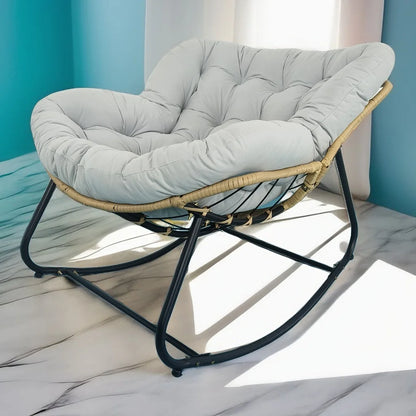 PE Rattan Weave Rocking Chair Lie Down or Sleep Lunch Break Chair Living Room Balcony Chaise Longue Adult Kid Recliner Lazy Sofa