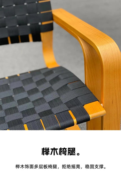 Nordic designer armrest dining chair solid wood medieval weaving home retro backrest chair