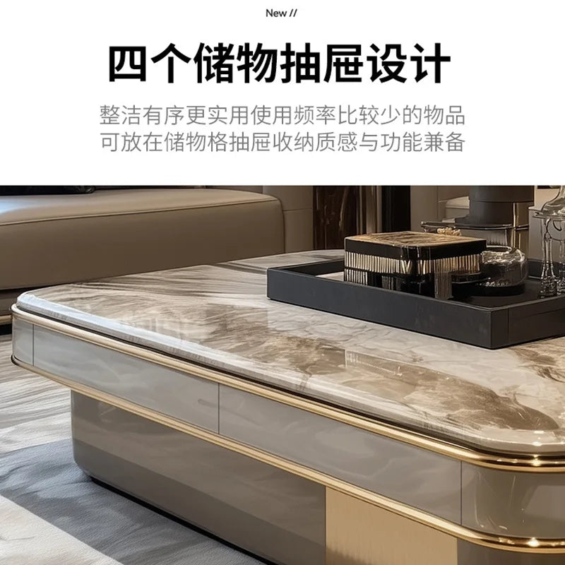 LightLuxury Coffee Table Living Room Home High-end Rectangular Luxury Stone Tea Table New High-end Villa Large Flat Coffee Table