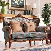 American-style all-solid wood fabric sofa combination three-person furniture set