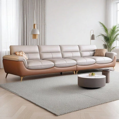 Italian  cowhide leather sofa living room small apartment light luxury modern two-color three-person straight row combination