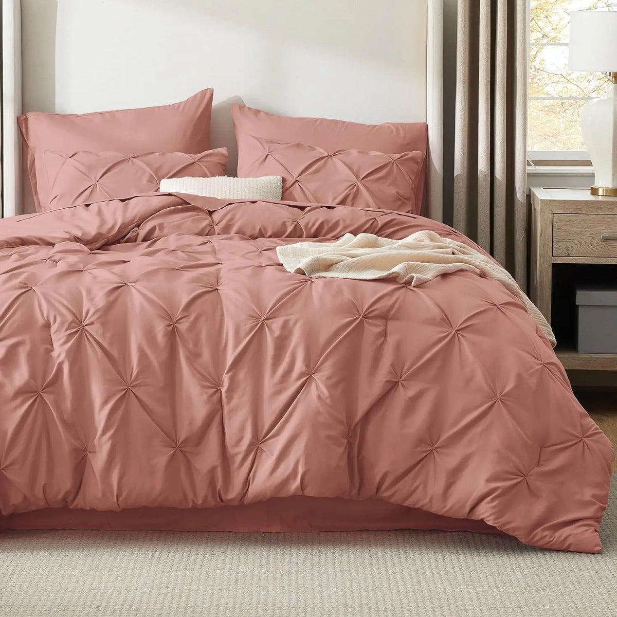 California King Comforter Set Dusty Pink Bed in a Bag California King 7 Pieces GentleSoft™ Pintuck Bed Set Gift for Family Pinch