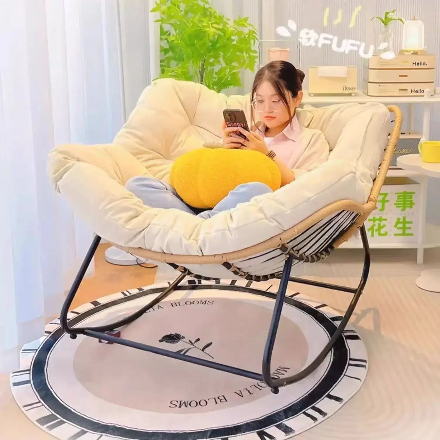 Outdoor Rocking Chair Adult Lazy Sofa Bird Nest Shaped Living Room Balcony Nap Small Apartment Rattan Woven Adul Rocking Chair