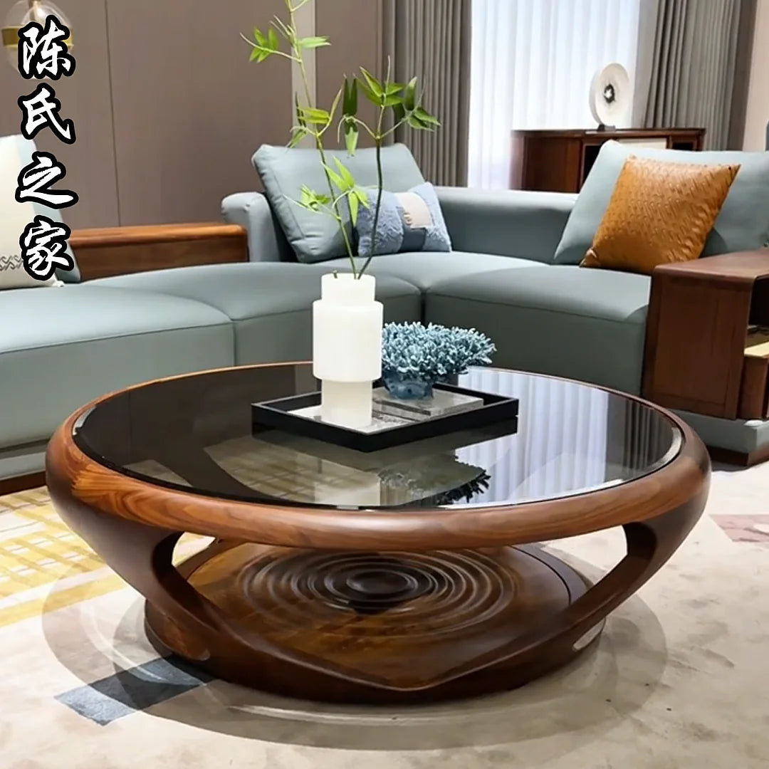 Table basse en verre Unique, transparente, moderne, en bois, pour salon, ronde, Antique, Mesa auxiliaire, meubles de Style chinois