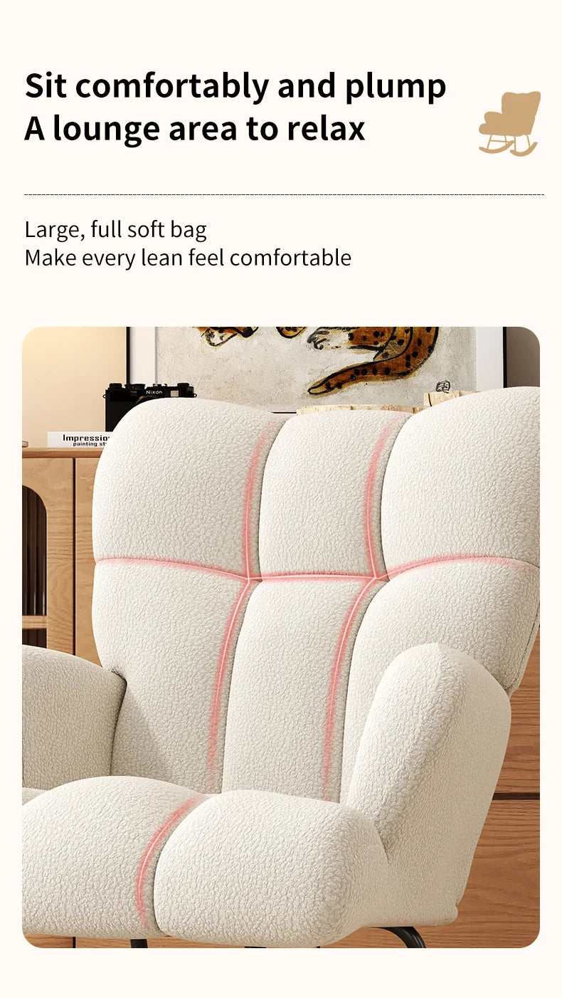Rocking Chair Leisure Chair, High-Back Armchair with Padded Seat, Velvet Fabric, Solid Wood, Soft-Covered Rocking Chair for Office
