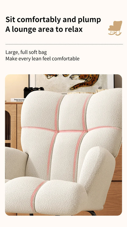 Rocking Chair Leisure Chair, High-Back Armchair with Padded Seat, Velvet Fabric, Solid Wood, Soft-Covered Rocking Chair for Office
