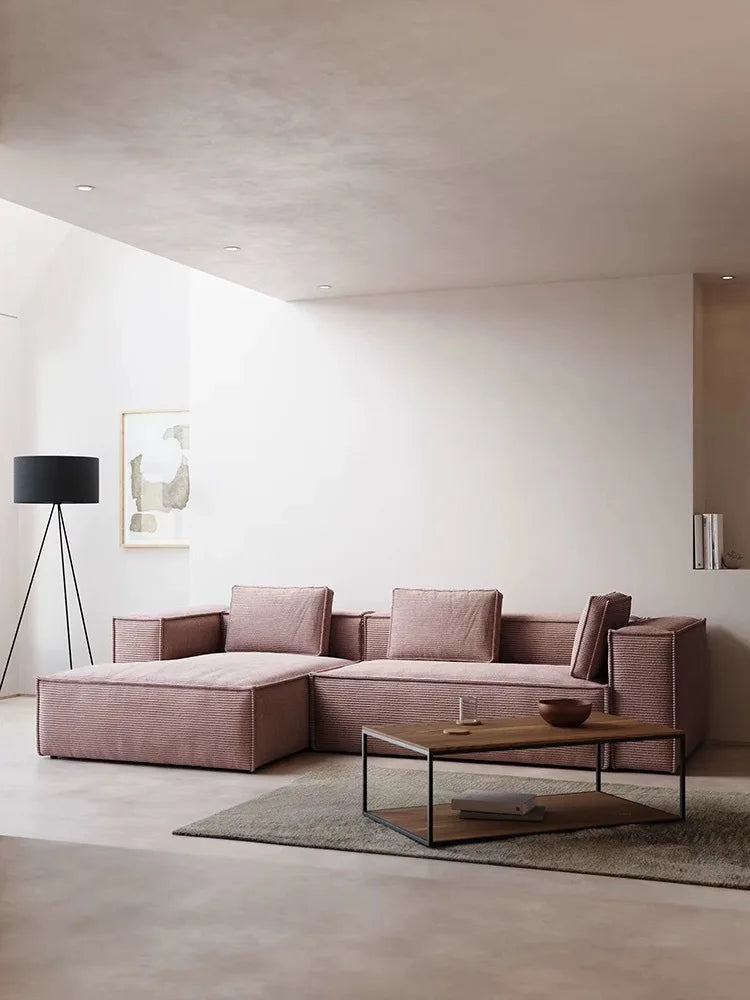 Retro corduroy tofu sofa straight row small apartment living room corner combination fabric small sofa