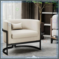 Modern Velvet Barrel Armchair with Golden Legs, Mid-Century Lounge Chair for Living Room Bedroom Office - Beige