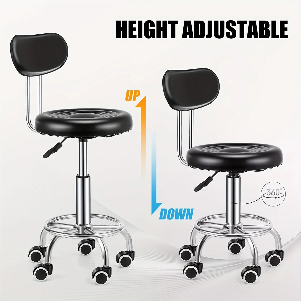 Adjustable Swivel Bar Stool with Backrest - Contemporary Faux Leather & Chrome-Plated Iron,Office Stool | Sleek Modern Stool