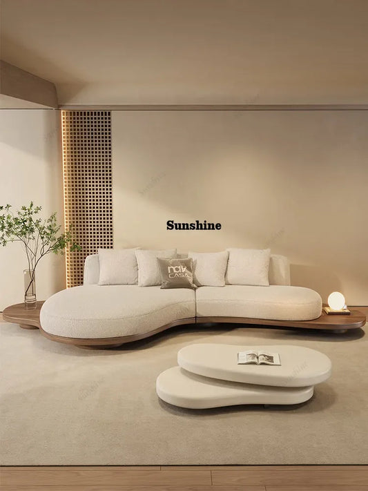 YWalnut color special-shaped sofa disposable technology fabric modern wabi-sabi style living room home design sense