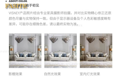 French light luxury living room large apartment first layer cowhide European solid wood carving flower three sofa combination