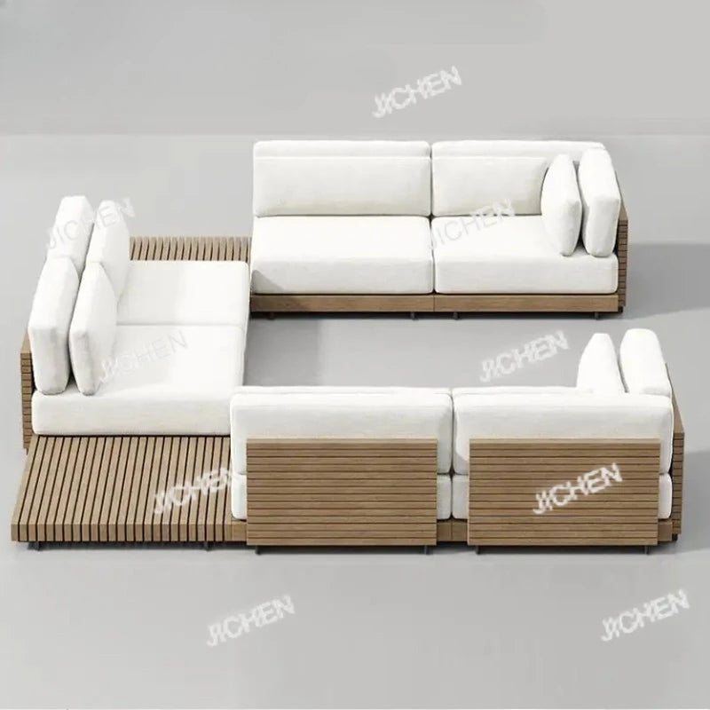 HG Hotel Outdoor Furniture Deluxe Teak Outdoor Sofa Hotel Garden Set Modern Villa Terrace Furniture Combination Outdoor Sofa