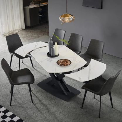 Italian minimalist light luxury multi-functional rock slab dining table combination size rectangular telescopicrotatinghousehold
