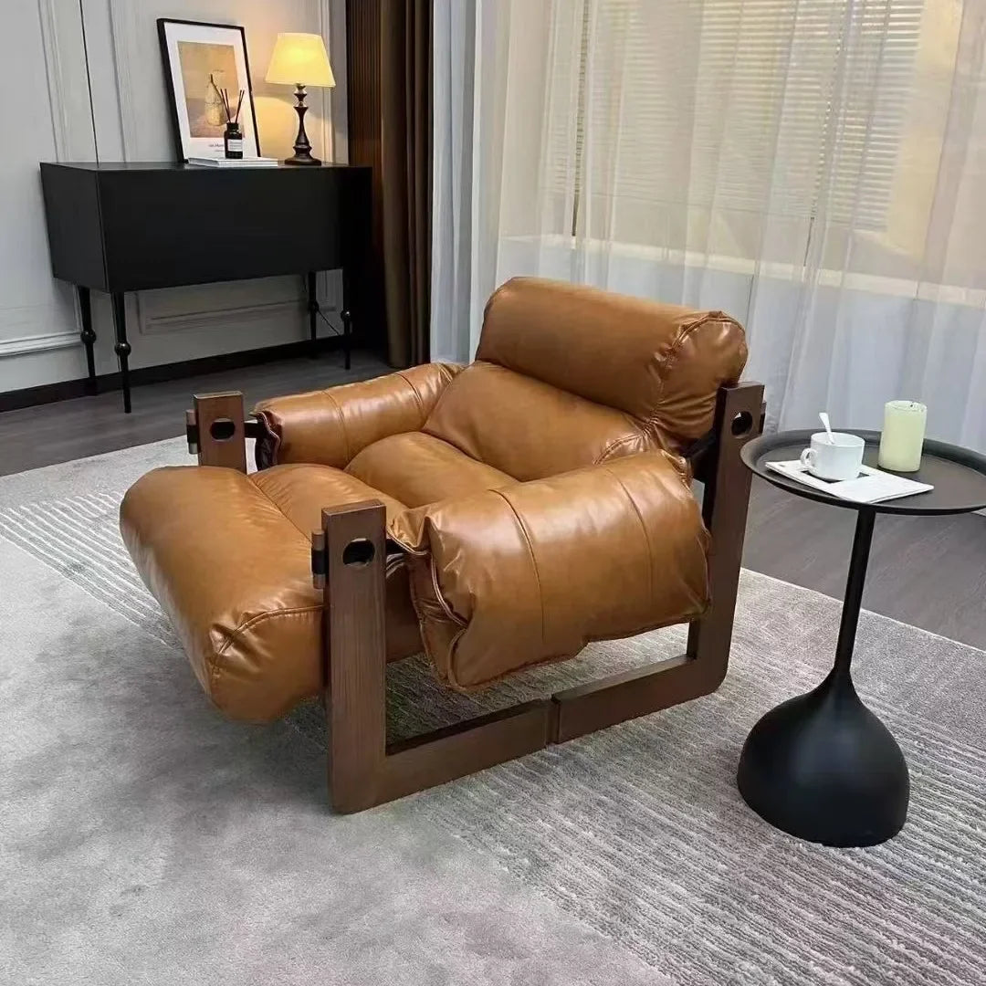 Leisure Chair in Ancient Oil Wax Leather Single Sofa Home Recliner Chairs for Bedroom