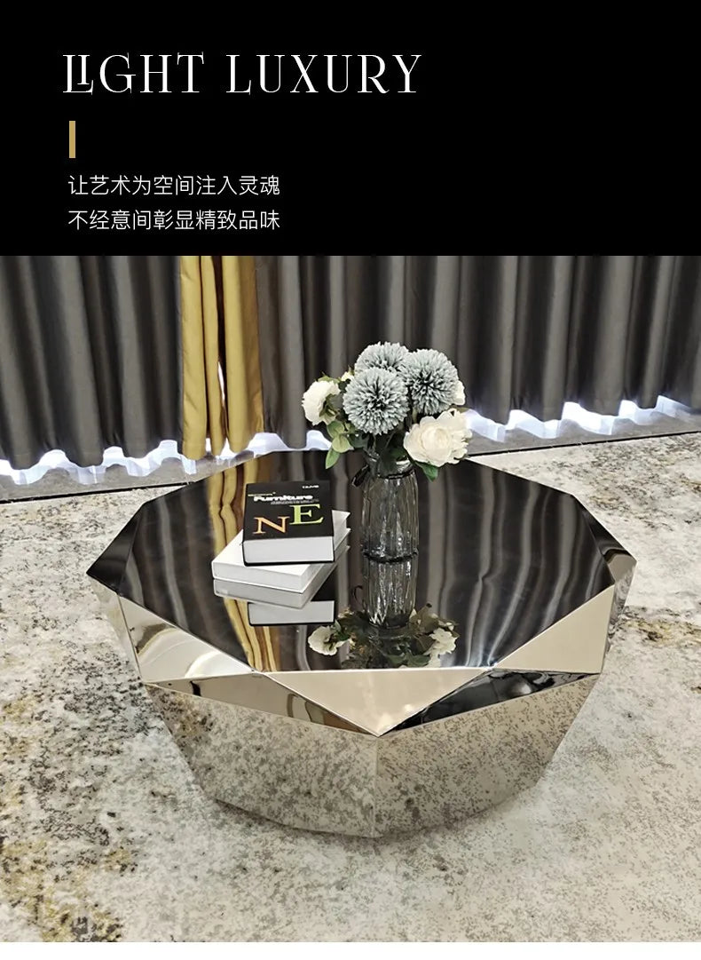 CZ  Steel Diamond-Shaped Coffee Table Modern Fashion Living Room Model Room Sales Office Mirror Titanium Small Coffee Table