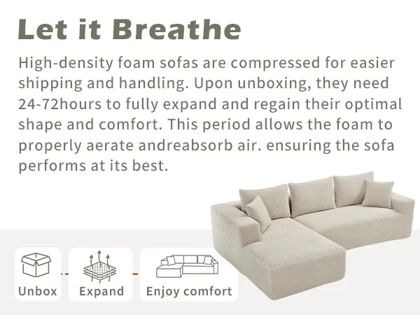 Living Room Sofa L Shaped Cloud Couch 107 Inch Plush Sectional Sofa with Chaise Minimalist Living Room Furniture