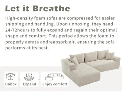 Living Room Sofa L Shaped Cloud Couch 107 Inch Plush Sectional Sofa with Chaise Minimalist Living Room Furniture