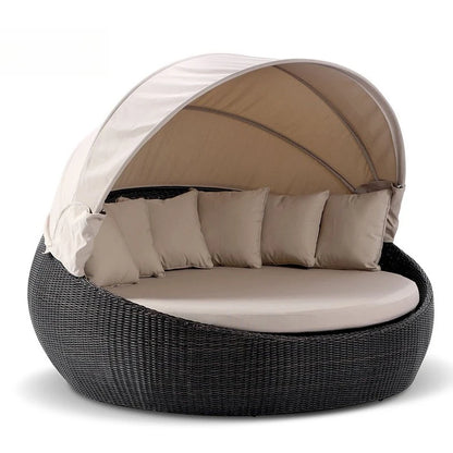 Modern day bed patio furniture hotel luxury garden sun lounger round aluminum rattan wicker outdoor day bed with canopy