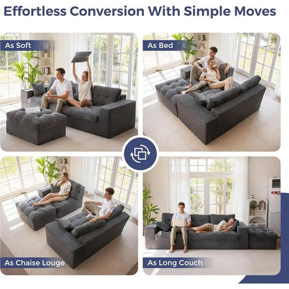 104" L Shaped Modular Sectional Sofa with Ottoman, Cloud Boneless Couch with Layered Cushion, Upholstered Sofa in a Box, Flexibl