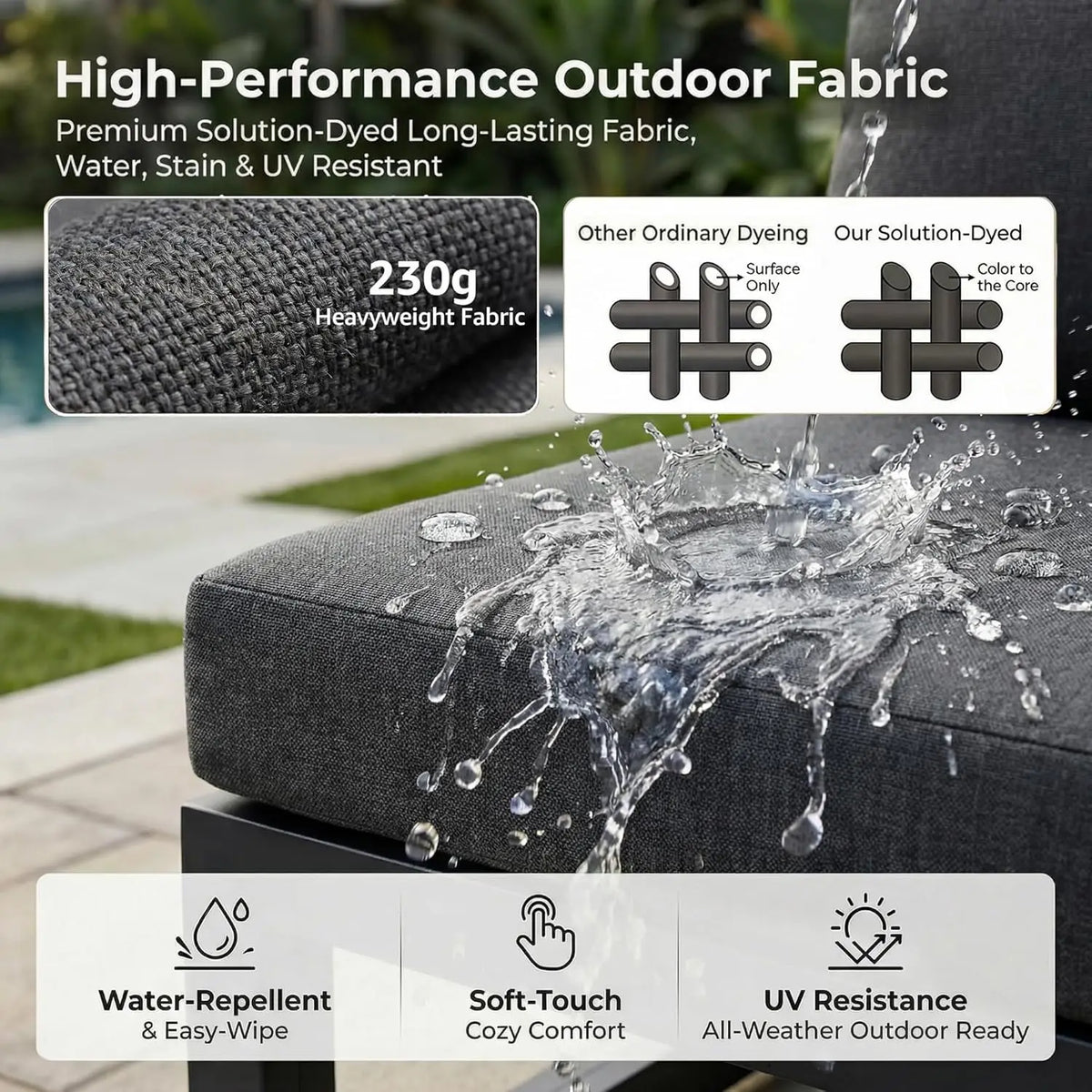 5 Person Luxury Aluminum Outdoor Sectional Sofa with Side Table, Large L Shaped Patio Furniture Set, 29