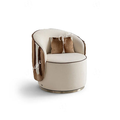 BX Italian Minimalist Light Luxury Leather Sofa Chair Living Room Home High-end Horse Fur Backrest Leisure Chair Stainless Steel