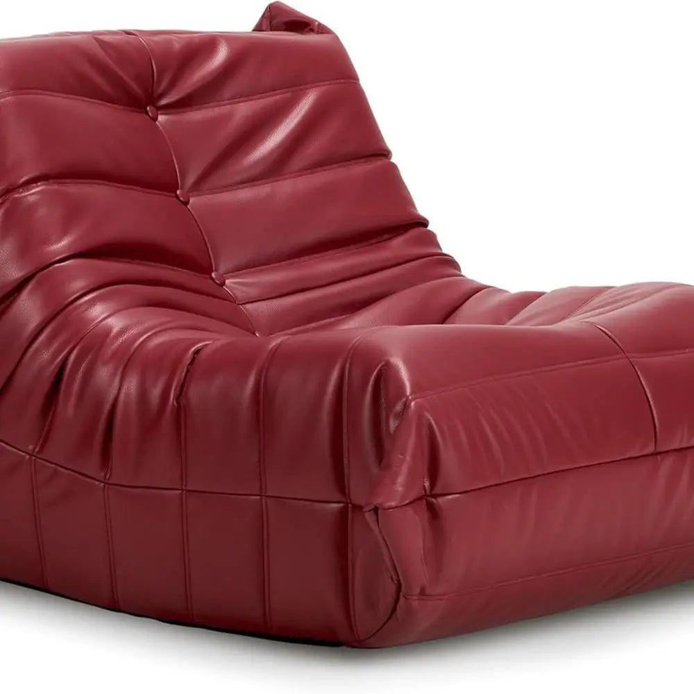 Memory Foam Bean Bag Chair - Adult Sofa, Faux Leather Armless Seat for Living Room, Bedroom, or Office (Wine Red)