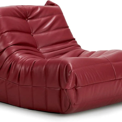 Memory Foam Bean Bag Chair - Adult Sofa, Faux Leather Armless Seat for Living Room, Bedroom, or Office (Wine Red)