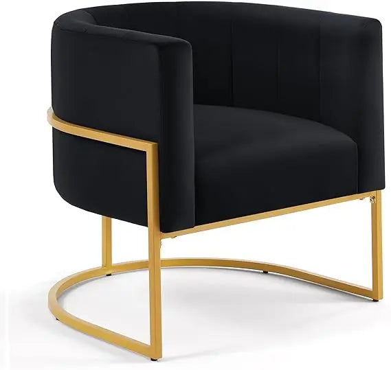 Velvet Accent Chair, Modern Armchair Single Sofa Barrel Chair with Gold Metal Base, Comfy Curved Back Living Room Chair for Bed