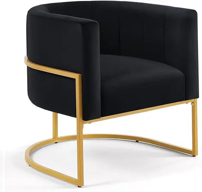 Velvet Accent Chair, Modern Armchair Single Sofa Barrel Chair with Gold Metal Base, Comfy Curved Back Living Room Chair for Bed
