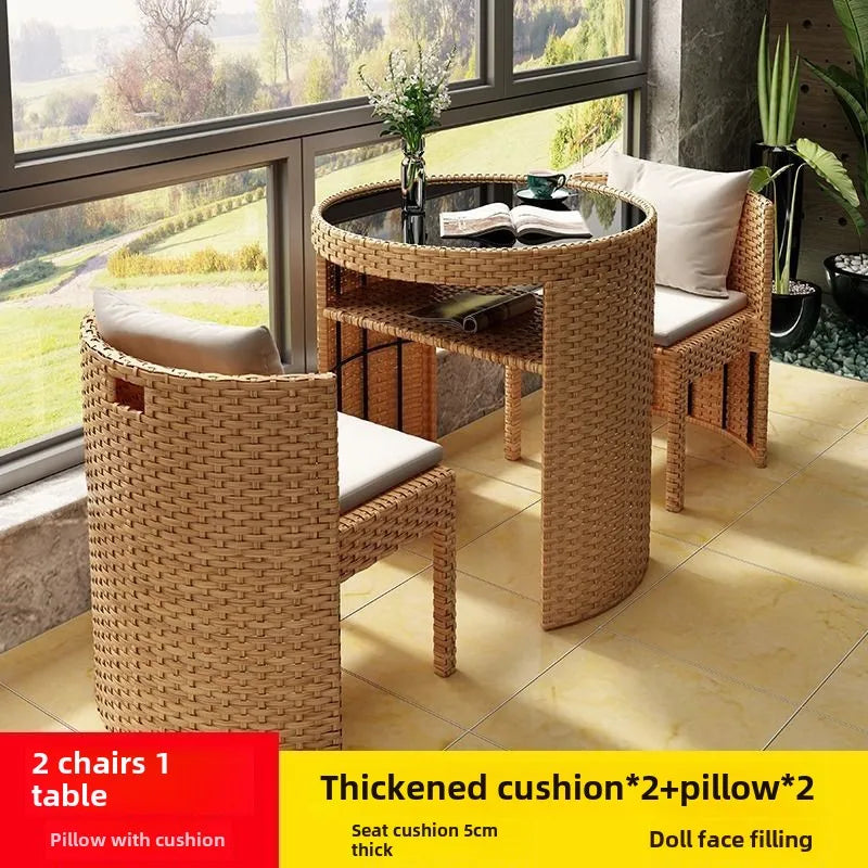Balcony courtyard leisure table and chair combination rattan chair three piece set tea imitation rattan chair tea table