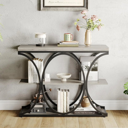 39" Narrow Console Tables for Entryway, Industrial 3-Tier Sofa Table with Metal Frame and Storage Shelves for Living Room,Foyer