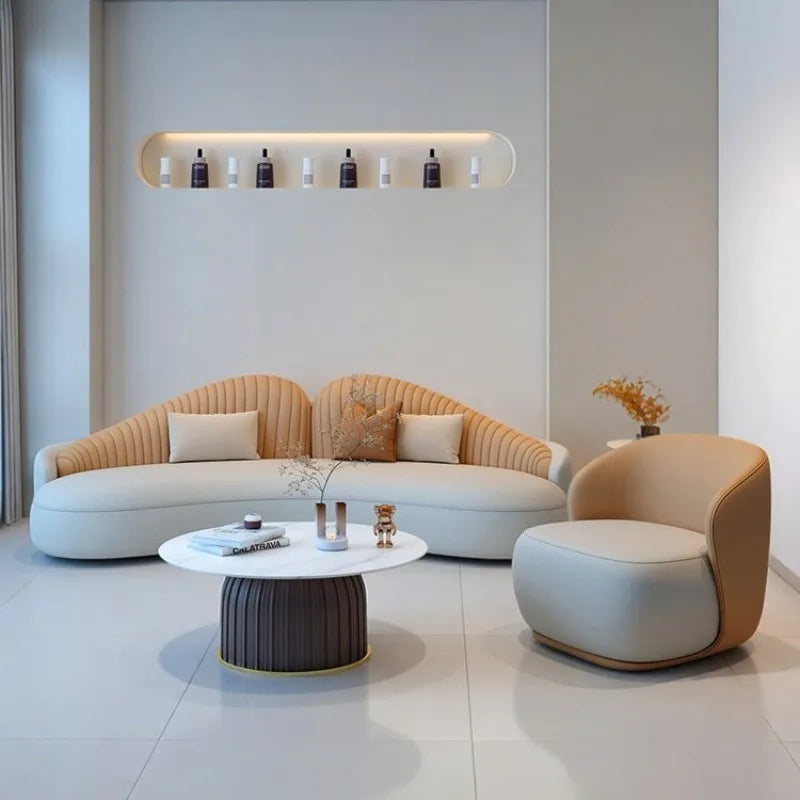 Italian Minimalist Designer Curved Sofa Nordic Creative Beauty Salon Lounge Reception Sofa Office Furniture أثاث مكتبات FYOS