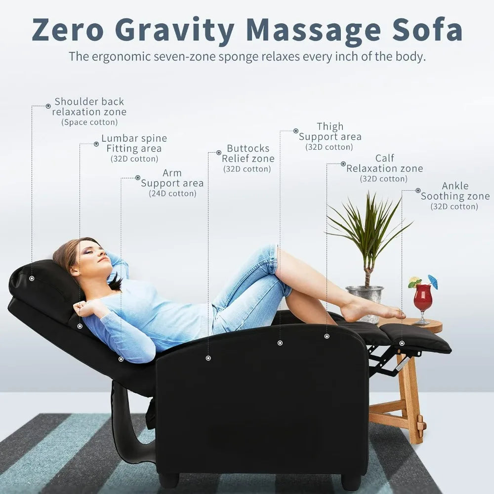 Massage Recliner Chair Padded Wide Seat Sofa Wingback Single Sofa with Footrest PU Leather for Living Room,Home Theater(Black)