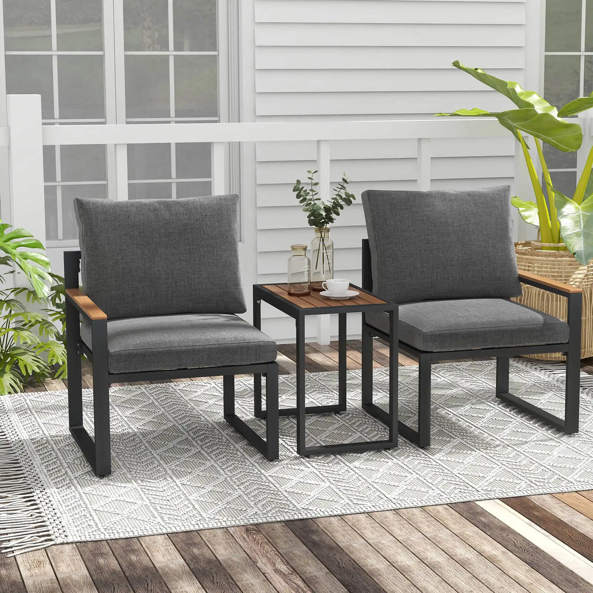 3 PCS Patio Furniture Set with Soft Cushions Aluminum Frame Weatherproof Outdoor
