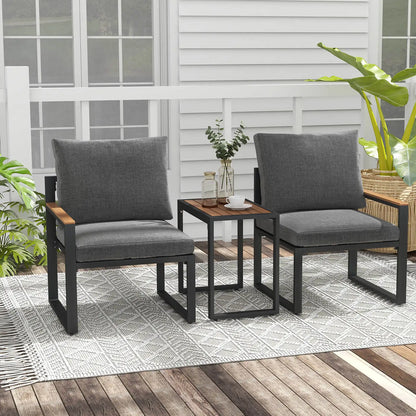 3 PCS Patio Furniture Set with Soft Cushions Aluminum Frame Weatherproof Outdoor